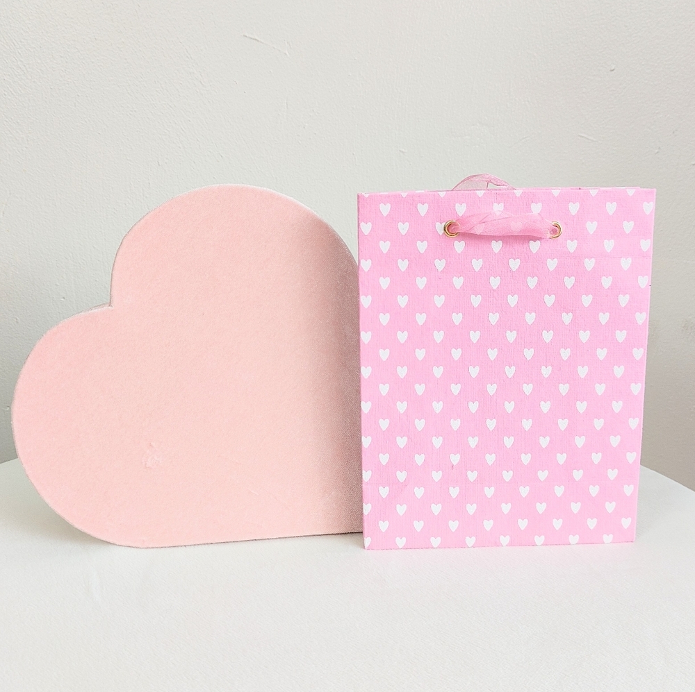 NEW Valentine's Day Gift Packaging Handmade Pink Bag 7x9 Large Velvet Heart Box